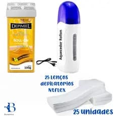 KIT Aparelho Aquecedor De Cera Quente Roll On + Refil De Cera Rolon + Papel