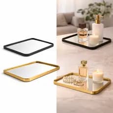 Bandeja Decorativa Espelhada Multiuso Sala Quarto Maquiagem Decoração 20x30CM Luxuosa Dourada Preta