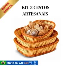 Kit 3 Cesto Multiuso Organizador de Pão e Frutas P/M/G Fruteira Multiuso  Cesta Bandeja Decoração