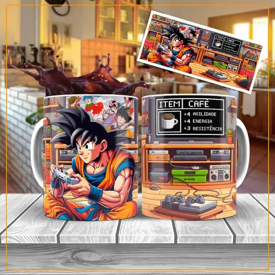 Caneca Goku Gamer Anime de porcelana 325ml