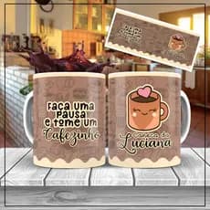 Caneca de porcelana personalizada com seu nome : Faça uma pausa e tome um cafezinho 325ml