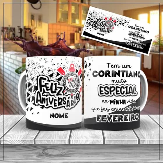 Caneca personalizada com nome e mês de nascimento de um verdadeiro corinthiano