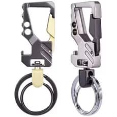 Chaveiro multifuncional durável com abridor de garrafas e mosquetão, chaveiro de metal para homens e mulheres