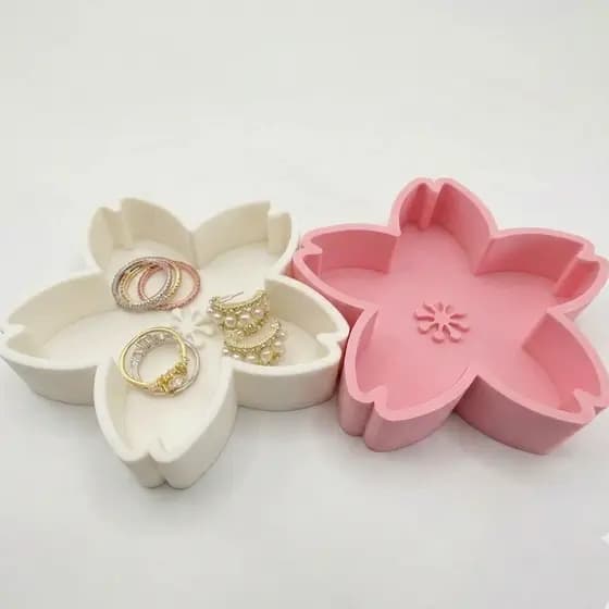 Bandeja Porta Joias Flor de Cerejeira Decorativa Organizador de Bijuterias Porta Anéis Colar Pulseira Decoração