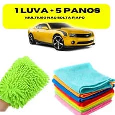Kit de Lavar Carro Moto Limpeza automotiva Luva +5 Pano Microfibra Super Absorvente Multiuso