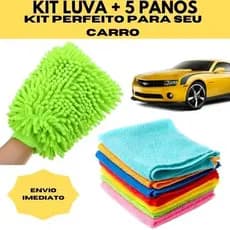Kit de Lavar Carro Moto Limpeza automotiva Luva +5 Pano Microfibra Super Absorvente Multiuso