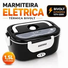 Marmiteira Elétrica Bivolt 1,5L Portátil 60W Aquece Refeições Divisórias 127/220V Preta Cozinha