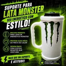 Suporte para Lata de Energético Monster | Copo com Alça Estiloso Resistente Pronta Entrega | Branco, Preto e Cinza