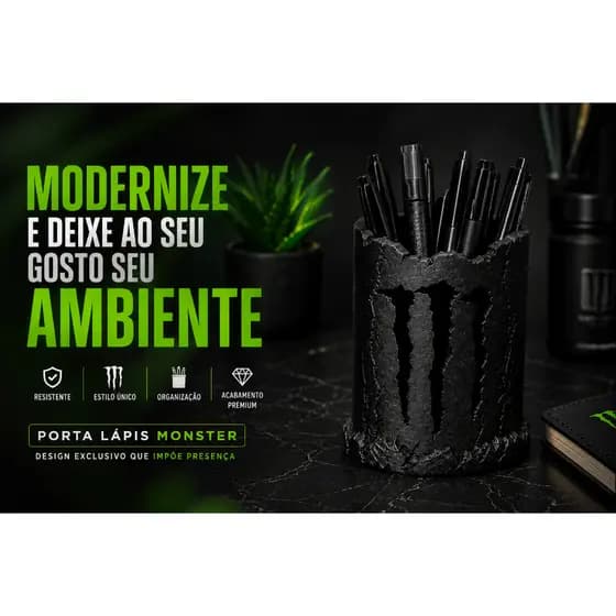 Porta Lápis Monster Organizador de Mesa Estilo Gamer Decoração Escritório Alta Qualidade | Resistente e Moderno