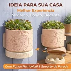 Vaso de Parede com Suporte e Fundo Removível | Moderno Decorativo para Plantas | Fácil Instalação | Branco |Preto |CInza