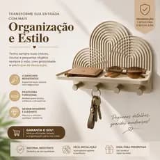 Porta Chaves Decorativo Moderno Com Prateleira Organizador Parede 4 Ganchos 3M | Minimalista Para Entrada Casa