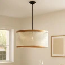 Luminária de Teto Lustre Pendente Tela Rattan Rústico Fibra Sintética Sala Cozinha