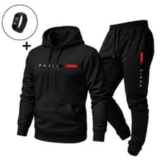 Conjunto Moletom Paris Casual Streetwear Bolso Canguru Manga Longa Com Relógio Digital