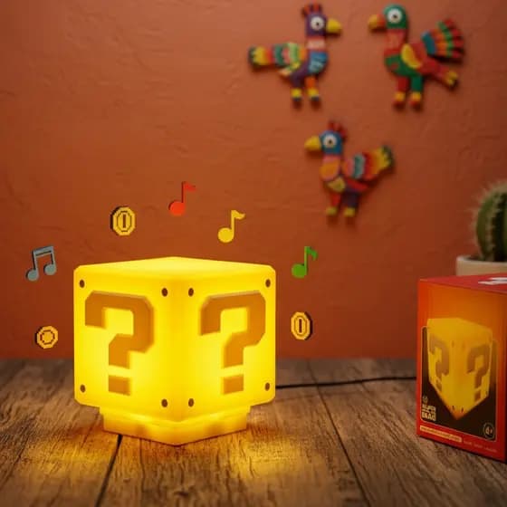Luminária Super Mario Bloco Interrogação Gamer Abajur Decorativo para Mesa e Estante Cabeceira USB