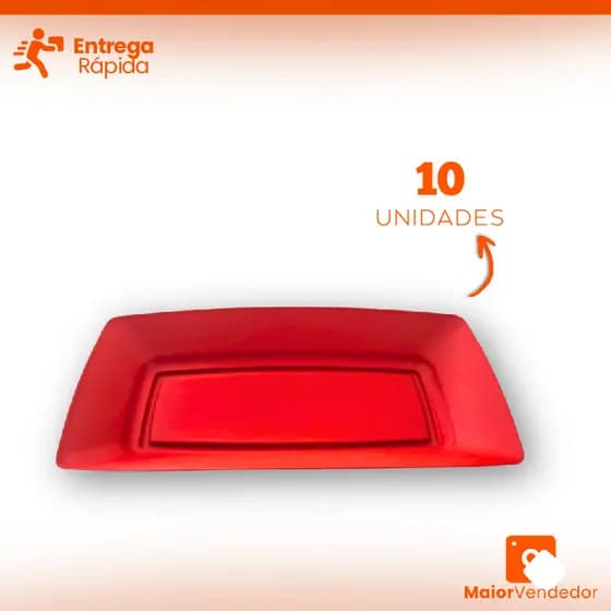Kit 10 Bandeja Vermelha Petisqueira De Plástico Lindo Festas Decoração