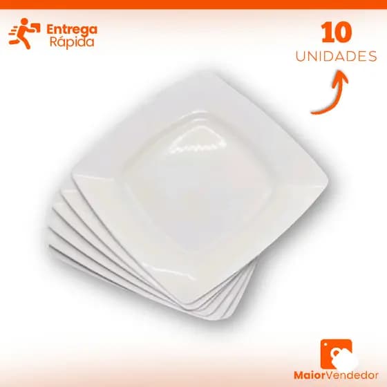 Kit 10 Pratinhos de Sobremesa Branco Plástico Para Festa