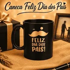 Kit 10 Canecas Feliz dia dos Pais Preta Bigode Plástico 450ml