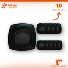 Kit 10 Pratos Quadrado Sobremesa Pretos Plástico Festas Eventos Aniversário