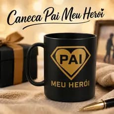 Kit 10 Canecas Pai Meu Herói 450ml Plástico Preto Presente Dia dos Pais