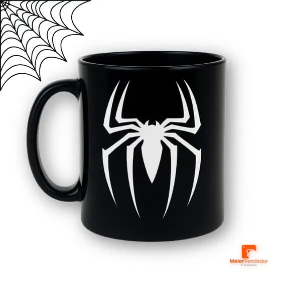 Kit 15 Canecas Infantis Personalizada Aranha 450ml Plástico Preto