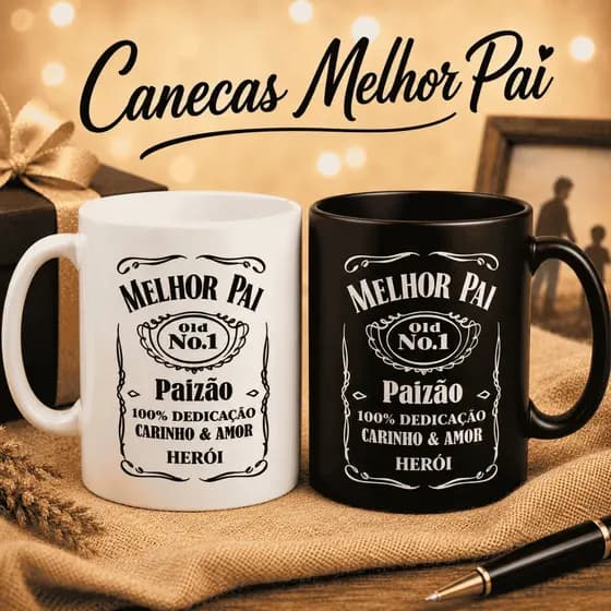 Kit 05 Canecas Melhor Pai Plástico Lembrancinha Dia dos Pais