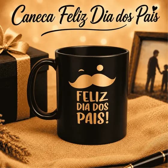 Kit 15 Canecas Feliz dia dos Pais Preta Bigode Plástico