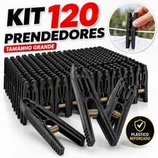 Kit 10, 50, 100 e 120 Prendedores de Roupa Plástico Reforçado Preto Grande com Mola Resistente