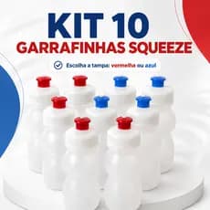 Kit 10 Garrafinhas Squeeze Infantil Branca Tampa Azul ou Vermelha