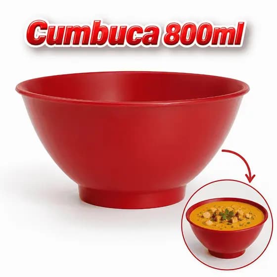 Kit 20 Cumbucas Vermelhas Bowls 800ml Plástico Para Sopa Açaí Petiscos
