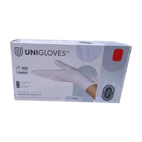 LUVA NITRÍLICA DESCARTAVEL UNIGLOVES BRANCA WHITE – 100 UNID