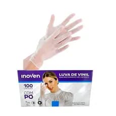 LUVA DESCARTÁVEL VINIL COM PÓ M - 100 UNID - INOVEN CA 46220