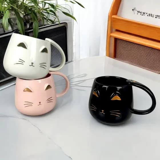 Caneca De Cerâmica Gato 400ml Gatinho Bigode Presente Decoração Porta Lápis