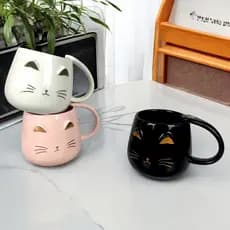 Caneca De Cerâmica Gato 400ml Gatinho Bigode Presente Decoração Porta Lápis