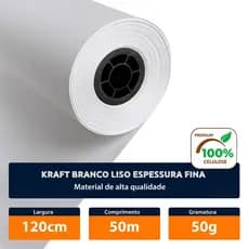 Papel Kraft Branco 50g Com 120cm De Largura X 50 Metros