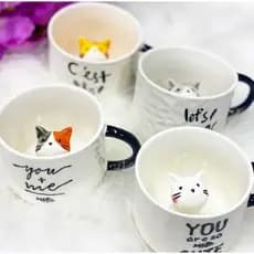 Caneca Cerâmica 220ml Com Gato 3d Xícara Café Leite Chá Gatinho Dentro