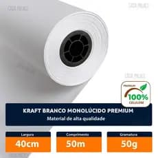 Papel Kraft Branco Gramatura 50 Com 40cm De Largura x 50 Metros - Embalagem Comércio E Embalagens