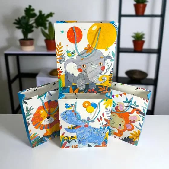 Sacola Presente Baby Zoo – Estampa Divertida E Resistente - Tema Safari - 32cm x 26cm