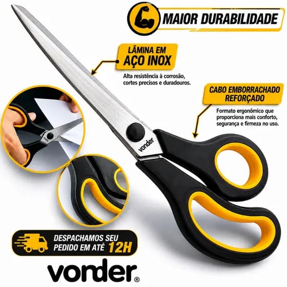 Tesoura Uso Geral Aço Inox 25cm Vonder Multiuso Cozinha Tecido Profissional