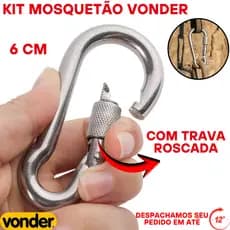 Oferta de 1 até 6 Mosquetão de 6cm-Trava ROSCADA p/ fixação de objetos/Equipamento-suporta até 120kg
