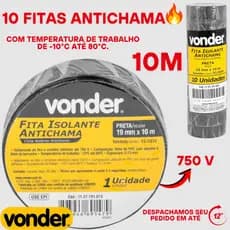 Oferta de 1 até 10 Fita Isolante Antichamas Resistente de 10M Vonder Preta Pronta Entrega Envio Rápido
