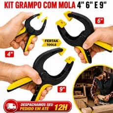 Kit com até 6 Grampos Sargento Com Mola 4", 6" e 9" Reforçado Marcenaria Multiuso Prendedor Fixações