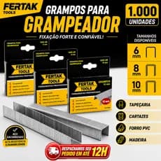 1.000 Grampos para Grampeador Tapeceiro Madeira PVC 6mm, 8mm e 10mm Fertak