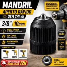 Mandril 3/8 10mm Aperto Rápido Sem Chave Rosca 24unf Para Furadeira E Parafusadeira Universal Top