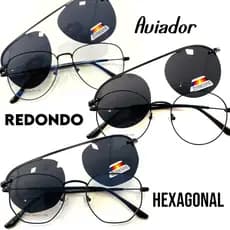 Armação de Óculos Clip On 2 em 1 Fixação Magnética Redondo/Hexagonal/Aviador