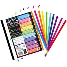 Refil Caderno Bloco Fichário 500 Folhas 4 Furos Coloridas