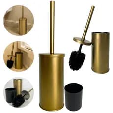 Escovinha para Vaso Sanitário Aço Inox com Suporte Dourada, Rosa, Cinza Escova Limpeza Banheiro Lavabo