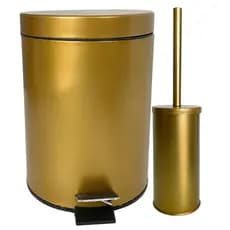 Lixeira Pedal 5l Dourada Ouro para Banheiro Escova Sanitaria de Limpeza Kit Lixeira Completo