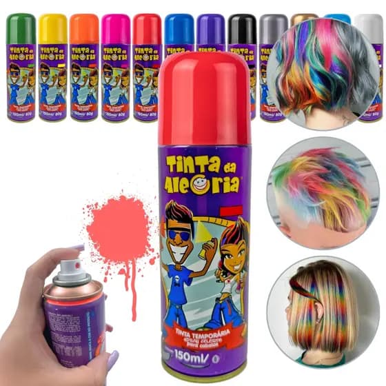 Spray Tinta Temporaria para Cabelo Colorida Lavável Infantil Carnaval Festas 150ml