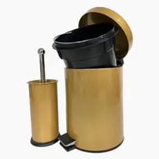 Cesto de Lixo Lixeira Dourada Gold 5 Litros com Pedal Escova Sanitaria Limpeza Privada Banheiro Lavabo Casa Golden
