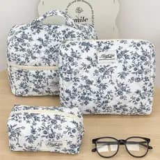 Bolsa De Maquiagem Azul De Porcelana , Armazenamento De Grande Capacidade Acolchoada Portátil De Viagem Cosméticos Canet